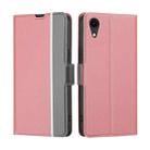 For iPhone XR Twill Texture Side Button Leather Phone Case(Pink) - 1