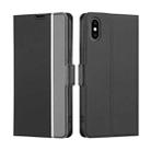 For iPhone XS Max Twill Texture Side Button Leather Phone Case(Black) - 1