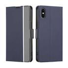 For iPhone XS Max Twill Texture Side Button Leather Phone Case(Blue) - 1
