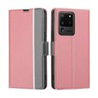 For Samsung Galaxy S20 Ultra Twill Texture Side Button Leather Phone Case(Pink) - 1