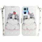 For OPPO Reno7 Pro 5G 3D Colored Horizontal Flip Leather Phone Case(Cute Cat) - 1