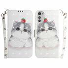 For Motorola Moto E32 3D Colored Horizontal Flip Leather Phone Case(Cute Cat) - 1