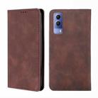 For vivo Y53s 5G / iQOO Z5x / T1x Skin Feel Magnetic Horizontal Flip Leather Phone Case(Dark Brown) - 1