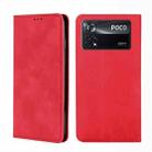 For Xiaomi Poco X4 Pro 5G Skin Feel Magnetic Flip Leather Phone Case(Red) - 1