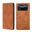 For Xiaomi Poco X4 Pro 5G Skin Feel Magnetic Flip Leather Phone Case(Light Brown) - 1