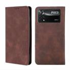 For Xiaomi Poco X4 Pro 5G Skin Feel Magnetic Flip Leather Phone Case(Dark Brown) - 1