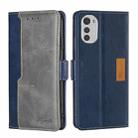 For Motorola Moto E32 4G Contrast Color Side Buckle Leather Phone Case(Blue + Grey) - 1