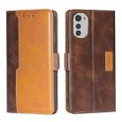 For Motorola Moto E32 4G Contrast Color Side Buckle Leather Phone Case(Dark Brown + Gold) - 1
