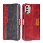 For Motorola Moto E32 4G Contrast Color Side Buckle Leather Phone Case(Red + Black) - 1