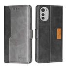 For Motorola Moto E32 4G Contrast Color Side Buckle Leather Phone Case(Black + Grey) - 1