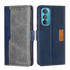 For Motorola Edge 30 Contrast Color Side Buckle Leather Phone Case(Blue + Grey) - 1