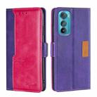 For Motorola Edge 30 Contrast Color Side Buckle Leather Phone Case(Purple + Rose Red) - 1