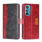 For Motorola Edge 30 Contrast Color Side Buckle Leather Phone Case(Red + Black) - 1