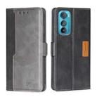 For Motorola Edge 30 Contrast Color Side Buckle Leather Phone Case(Black + Grey) - 1