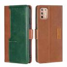 For Motorola Moto G9 Plus Contrast Color Side Buckle Leather Phone Case(Light Brown + Green) - 1