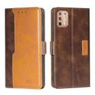 For Motorola Moto G9 Plus Contrast Color Side Buckle Leather Phone Case(Dark Brown + Gold) - 1