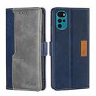 For Motorola Moto G22 Contrast Color Side Buckle Leather Phone Case(Blue + Grey) - 1