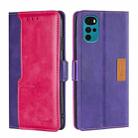 For Motorola Moto G22 Contrast Color Side Buckle Leather Phone Case(Purple + Rose Red) - 1