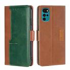 For Motorola Moto G22 Contrast Color Side Buckle Leather Phone Case(Light Brown + Green) - 1