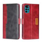 For Motorola Moto G22 Contrast Color Side Buckle Leather Phone Case(Red + Black) - 1