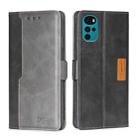 For Motorola Moto G22 Contrast Color Side Buckle Leather Phone Case(Black + Grey) - 1