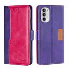 For Motorola Moto G52 4G/G82 5G Contrast Color Side Buckle Leather Phone Case(Purple + Rose Red) - 1