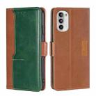 For Motorola Moto G52 4G/G82 5G Contrast Color Side Buckle Leather Phone Case(Light Brown + Green) - 1