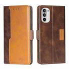 For Motorola Moto G52 4G/G82 5G Contrast Color Side Buckle Leather Phone Case(Dark Brown + Gold) - 1