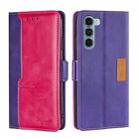 For Motorola Moto G200 5G/Edge S30 Contrast Color Side Buckle Leather Phone Case(Purple + Rose Red) - 1