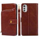 For Motorola Moto E32 Zipper Bag Leather Phone Case(Brown) - 1