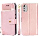 For Motorola Moto E32 Zipper Bag Leather Phone Case(Rose Gold) - 1