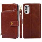 For Motorola Moto G52 4G/Moto G82 5G Zipper Bag Leather Phone Case(Brown) - 1