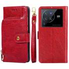 For vivo X80 Pro China Zipper Bag Leather Phone Case(Red) - 1