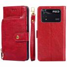 For Xiaomi Poco M4 Pro Zipper Bag Leather Phone Case(Red) - 1