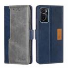 For OPPO A36 4G/A76 4G Global Contrast Color Side Buckle Leather Phone Case(Blue + Grey) - 1