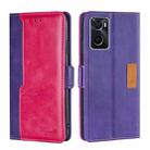 For OPPO A36 4G/A76 4G Global Contrast Color Side Buckle Leather Phone Case(Purple + Rose Red) - 1