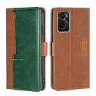 For OPPO A36 4G/A76 4G Global Contrast Color Side Buckle Leather Phone Case(Light Brown + Green) - 1