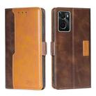 For OPPO A36 4G/A76 4G Global Contrast Color Side Buckle Leather Phone Case(Dark Brown + Gold) - 1