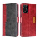 For OPPO A36 4G/A76 4G Global Contrast Color Side Buckle Leather Phone Case(Red + Black) - 1