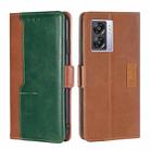 For OPPO A57 5G 2022/Realme Q5i Contrast Color Side Buckle Leather Phone Case(Light Brown + Green) - 1