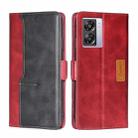 For OPPO A57 5G 2022/Realme Q5i Contrast Color Side Buckle Leather Phone Case(Red + Black) - 1