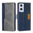 For OPPO A96 5G Contrast Color Side Buckle Leather Phone Case(Blue + Grey) - 1