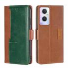 For OPPO A96 5G Contrast Color Side Buckle Leather Phone Case(Light Brown + Green) - 1