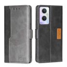 For OPPO A96 5G Contrast Color Side Buckle Leather Phone Case(Black + Grey) - 1
