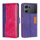 For OPPO K10 5G Contrast Color Side Buckle Leather Phone Case(Purple + Rose Red) - 1