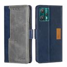For OPPO Realme 9 Pro Contrast Color Side Buckle Leather Phone Case(Blue + Grey) - 1