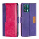 For OPPO Realme 9 Pro Contrast Color Side Buckle Leather Phone Case(Purple + Rose Red) - 1