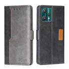 For OPPO Realme 9 Pro Contrast Color Side Buckle Leather Phone Case(Black + Grey) - 1