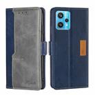 For OPPO Realme 9 Pro+ Contrast Color Side Buckle Leather Phone Case(Blue + Grey) - 1