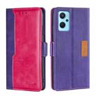 For OPPO Realme 9i/A36 4G/A96 4G/K10 4G/A76 4G Contrast Color Side Buckle Leather Phone Case(Purple + Rose Red) - 1